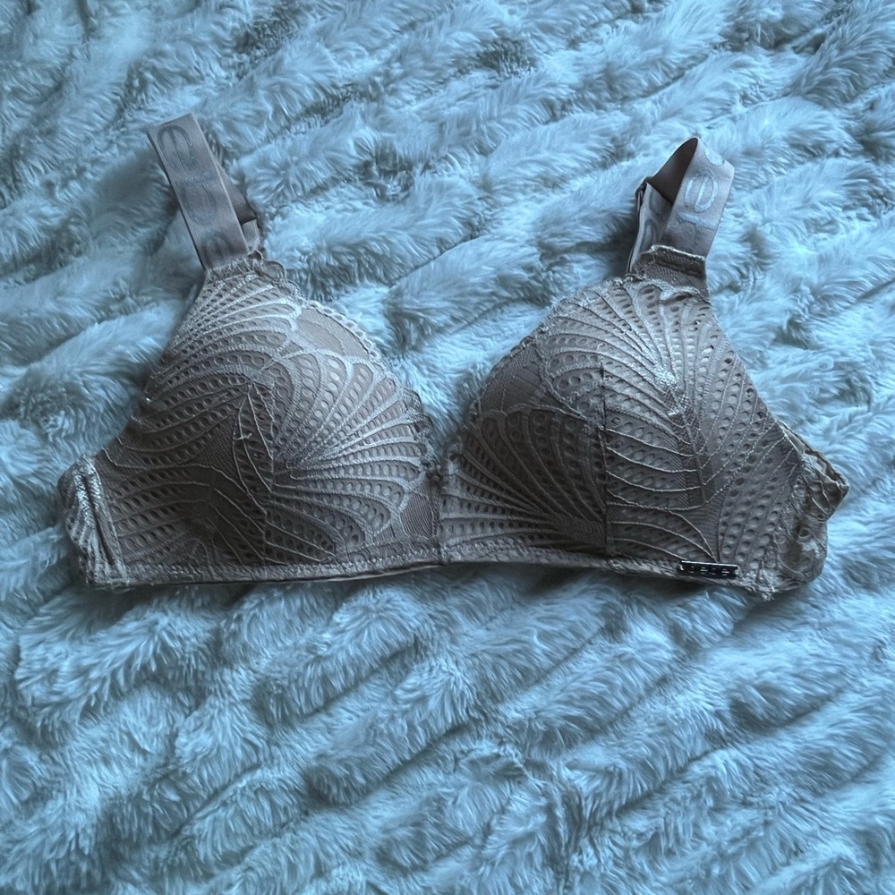bebe Textured Lace Bra in Brown
